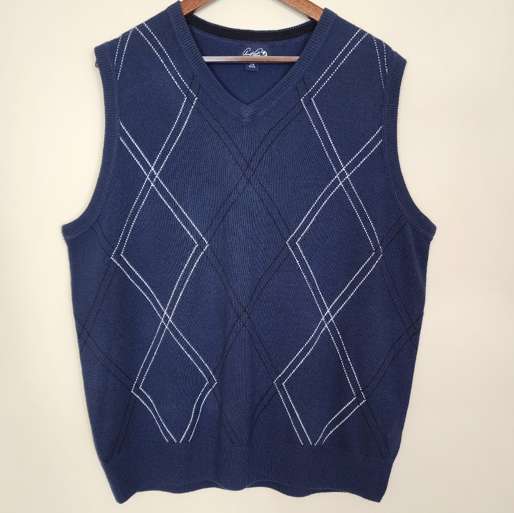 Vintage Arnold Palmer Argyle Sweater Vest Navy Blue Preppy Grandpacore Large